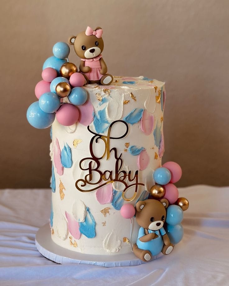 🧸 Oh Baby Teddy Balloon Cake – Baby Shower Cake
