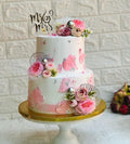 💍 Blush Pink Floral Two-Tier Wedding Cake – Elegant Designer Cake