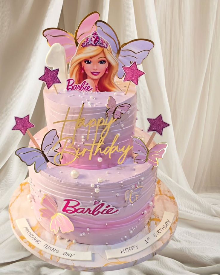 Barbie Butterfly Theme Pink Layer Cake