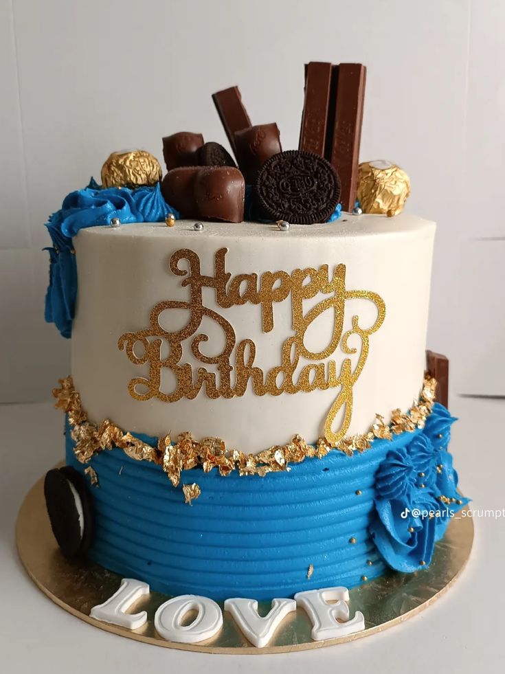 💙 Blue & Gold  Designer Cake – Elegant Birthday Cake