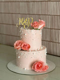 💍 Blush Pearl Two-Tier Wedding Cake – Elegant Floral Cake