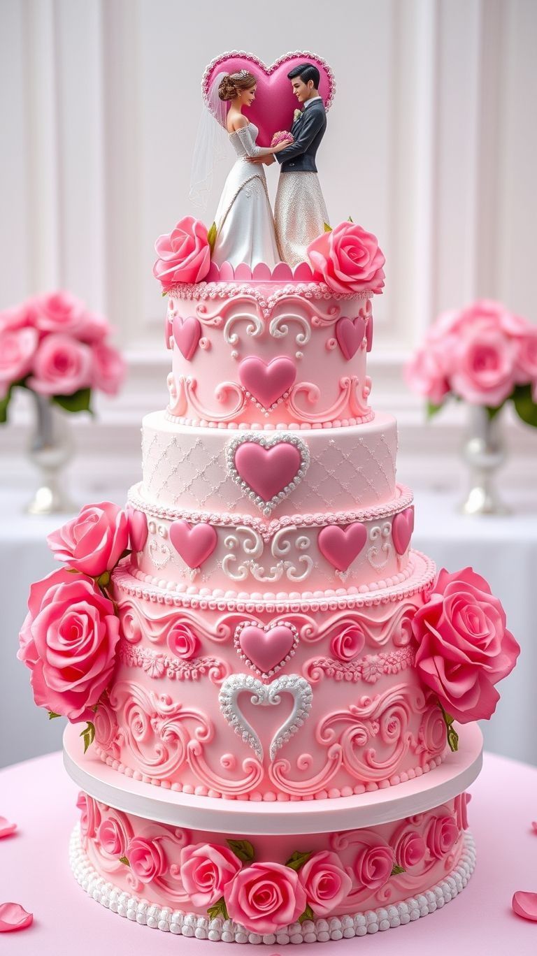 Romantic Couple Wedding Cake 💕 | Pink Floral Designer Tier Cake