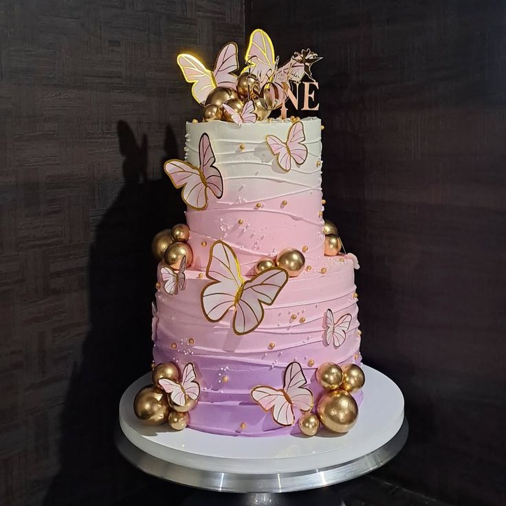 Butterfly Dream Pink Ombre Cake ✨🦋 | Elegant 3-Tier Celebration Cake