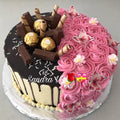 🍫🌸 Half & Half Chocolate Floral Cake – Designer Celebration Cake
