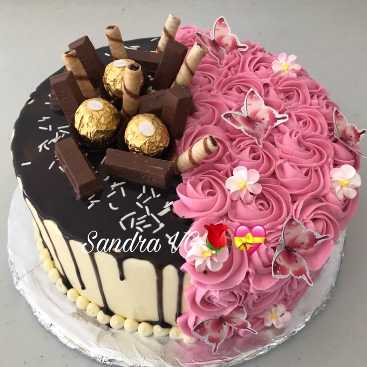 🍫🌸 Half & Half Chocolate Floral Cake – Designer Celebration Cake