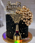 Luxury Black & Gold Anniversary Cake ✨🥂 | Champagne Theme Designer Cake