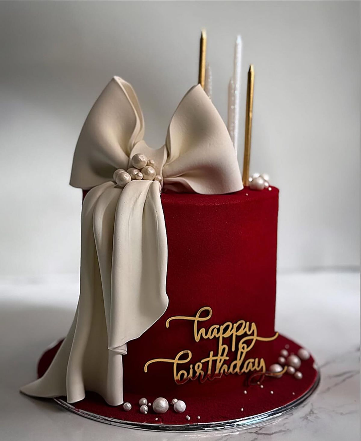 Luxury Red Velvet Bow Cake ❤️ | Elegant Birthday Cake