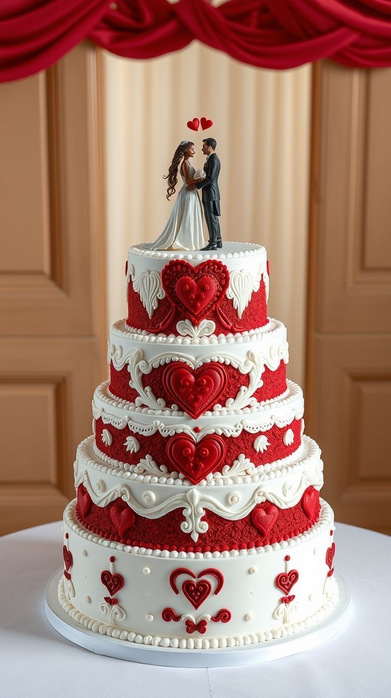 Royal Red Heart Wedding Cake ❤️ | Romantic Designer Tier Cake