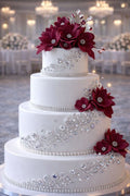 Luxury Crystal Floral Wedding Cake 💎 | Red Rose Designer Tier Cake
