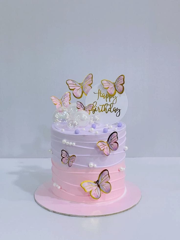 Pastel Butterfly Pearl Birthday Cake
